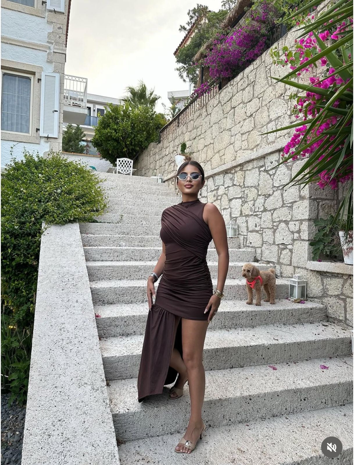 Brown ruchhed dress