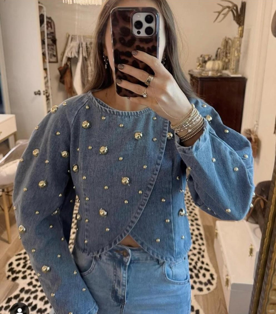 Studded denim top