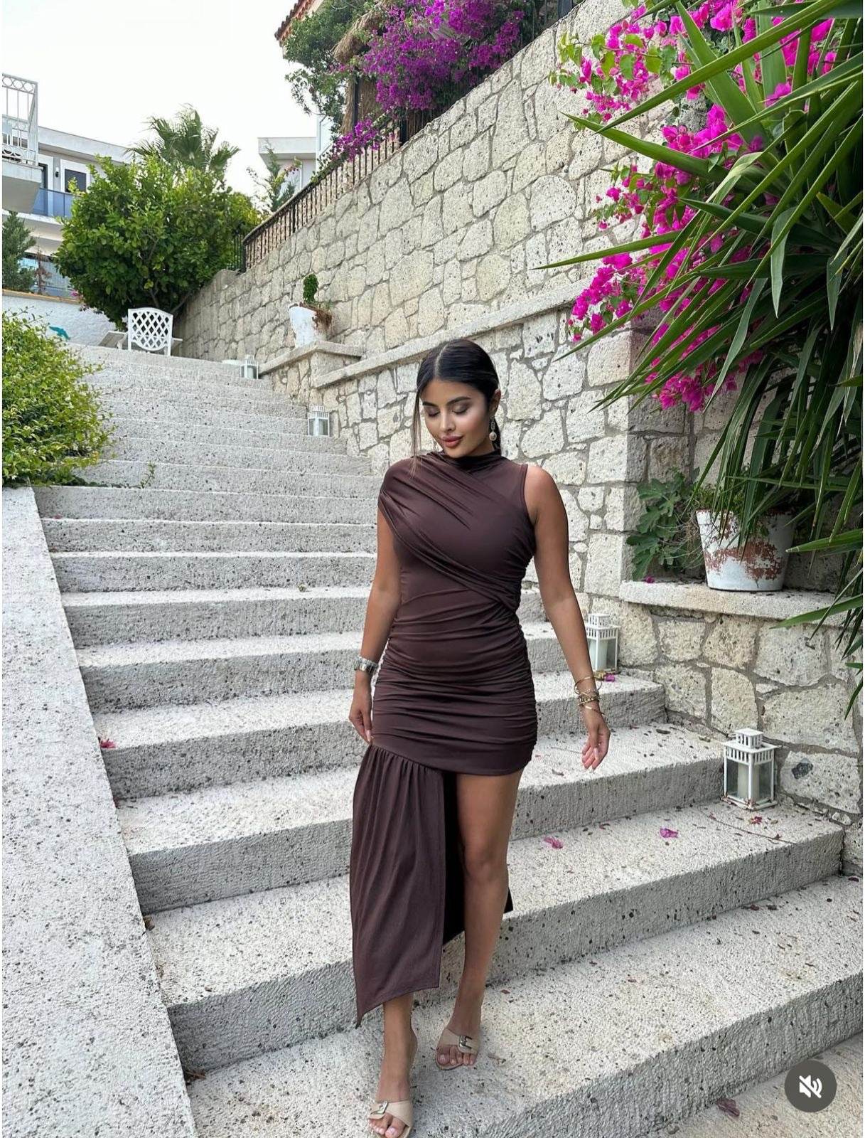 Brown ruchhed dress
