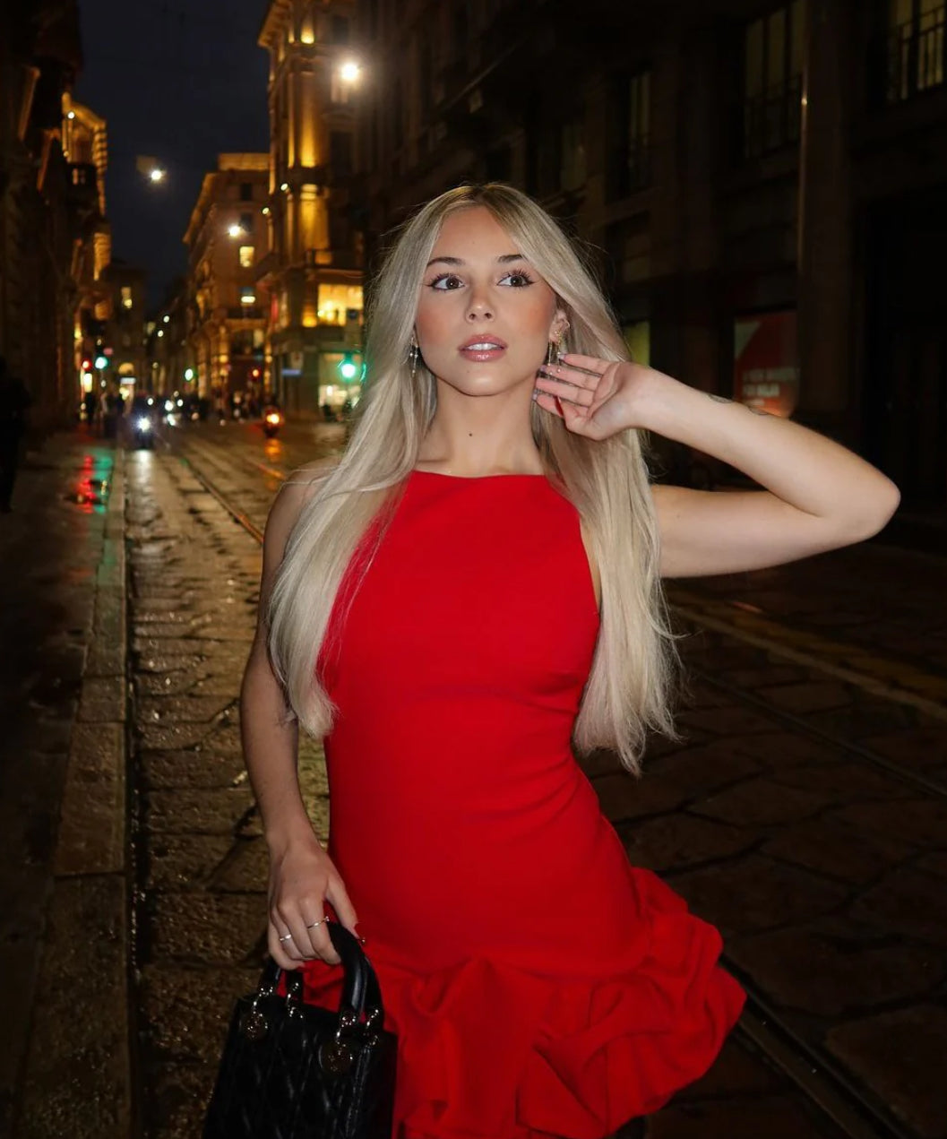 Red ruffle dress