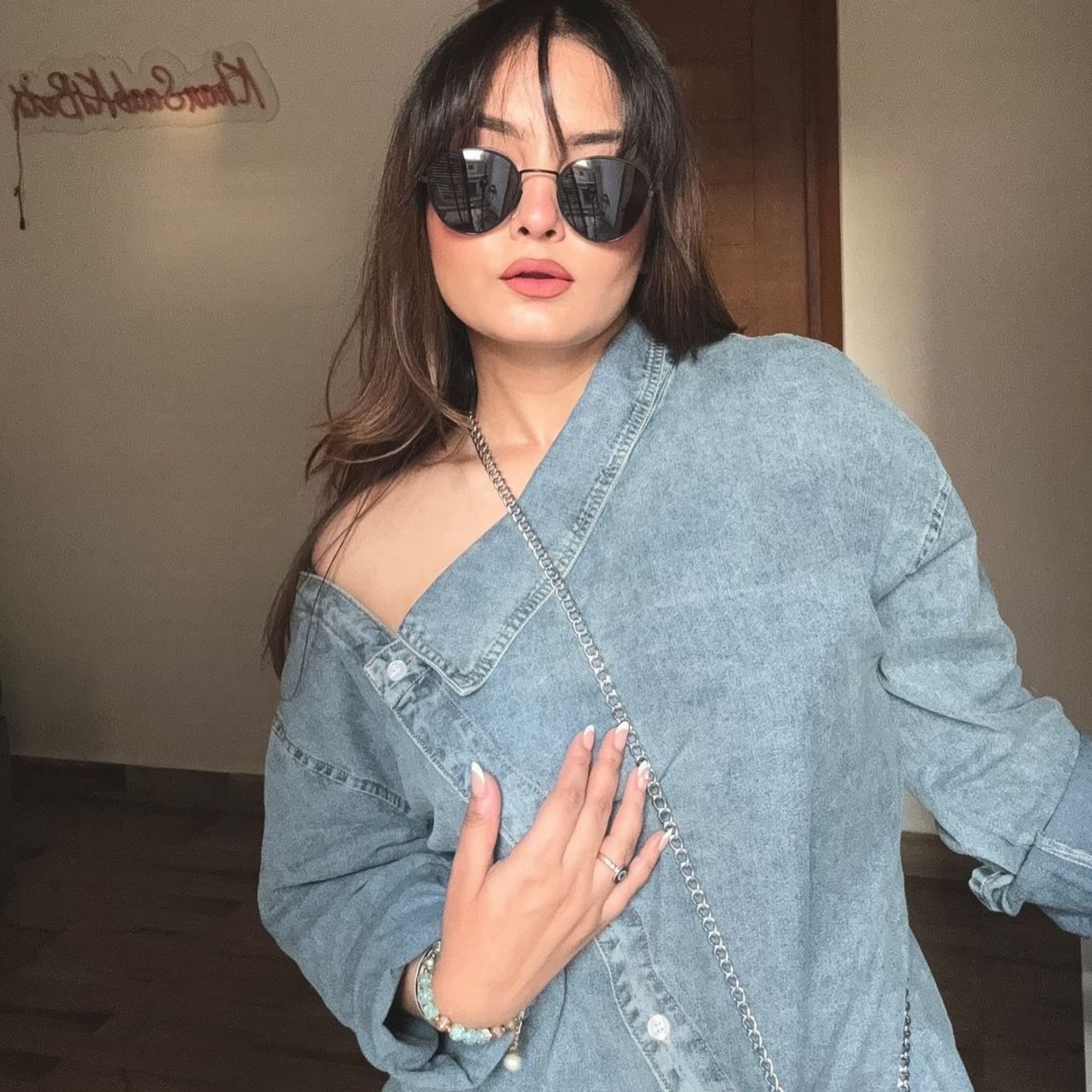 One shoulder denim shirt