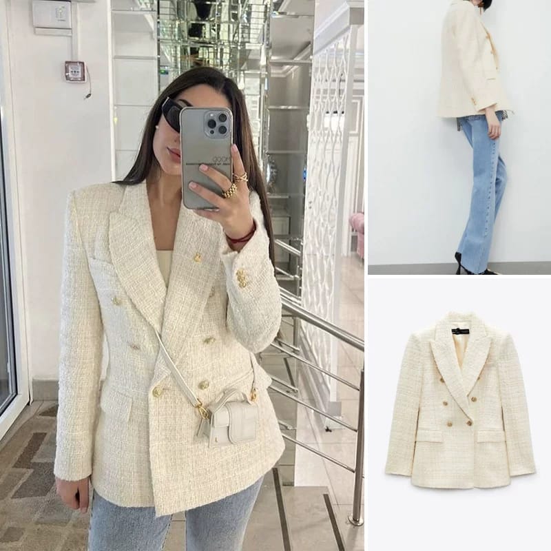 White tweed blazer