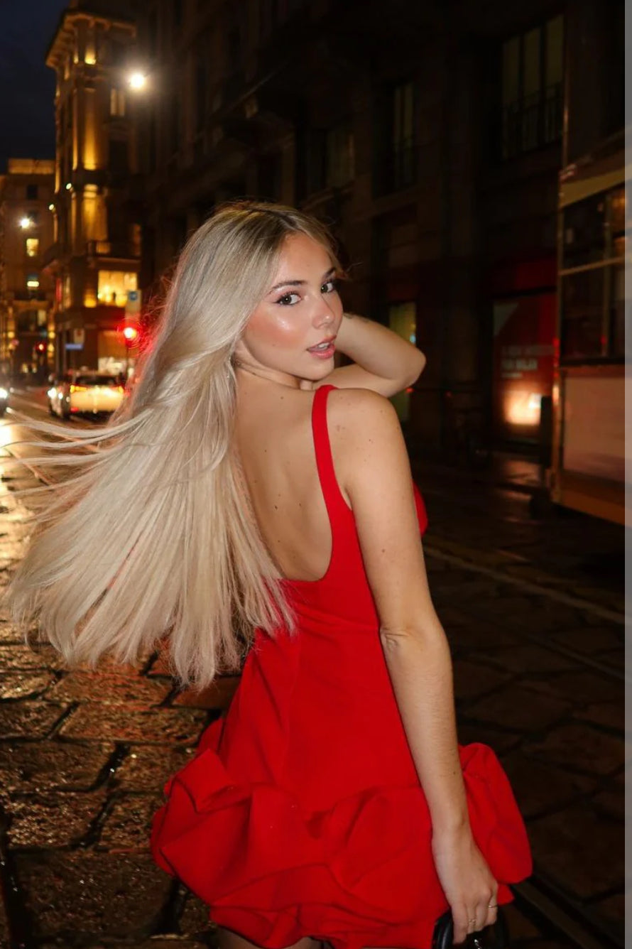 Red ruffle dress