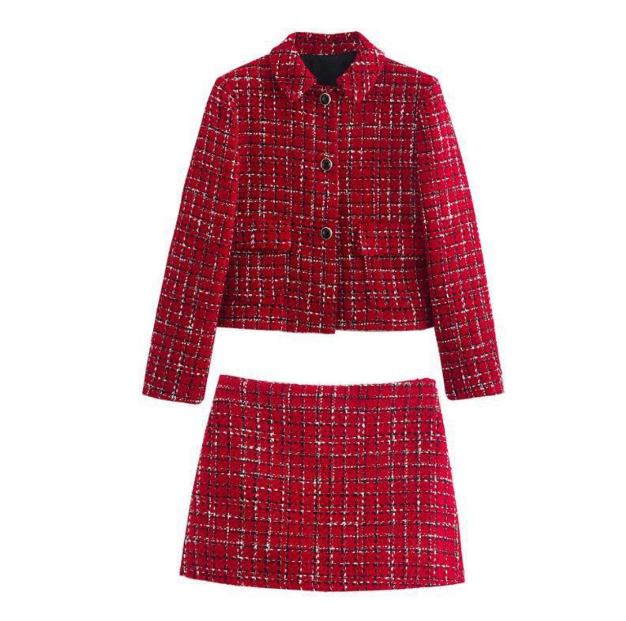 Heart red tweed skirt set