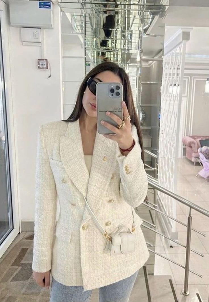 White tweed blazer