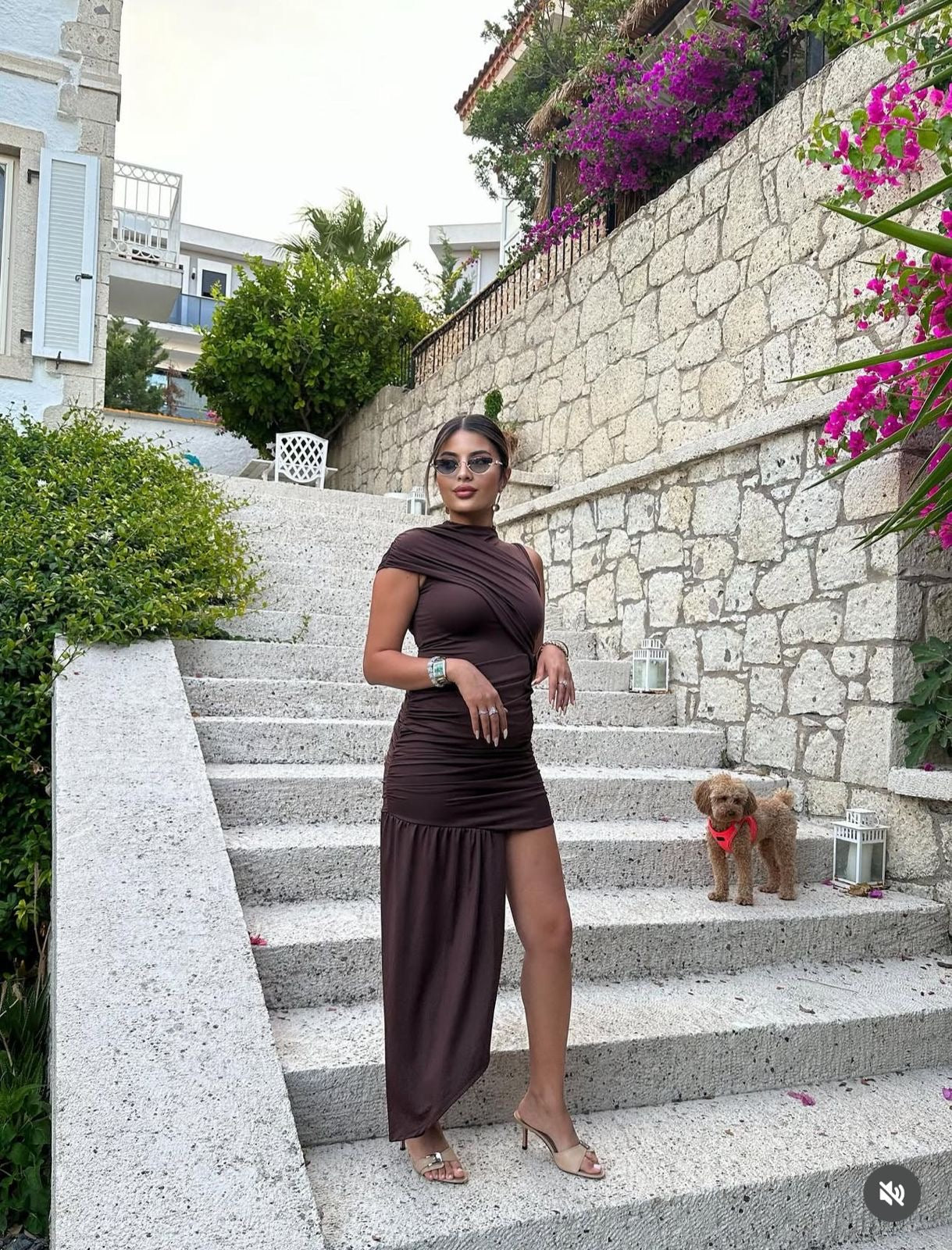 Brown ruchhed dress