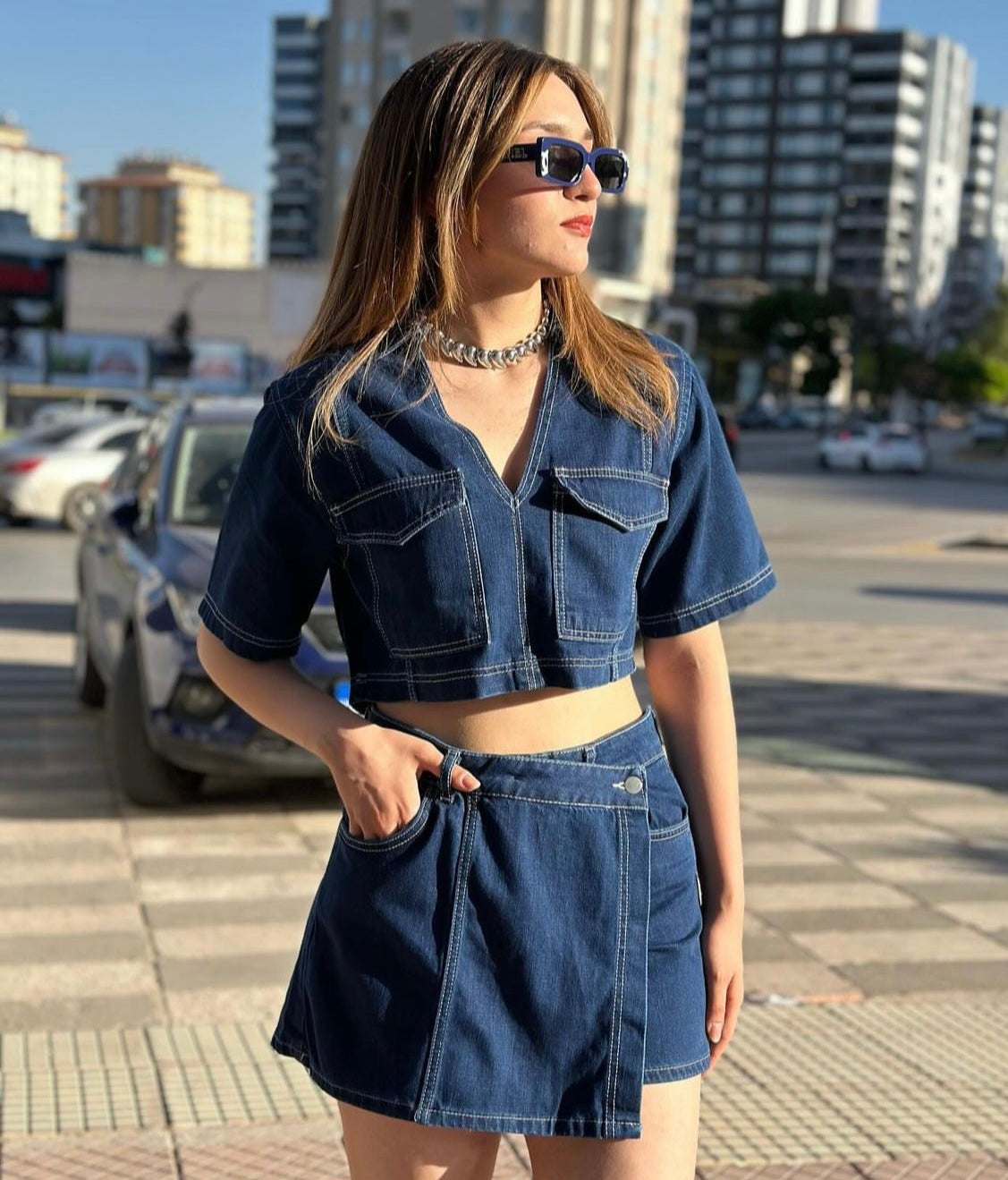 Denim skirt set