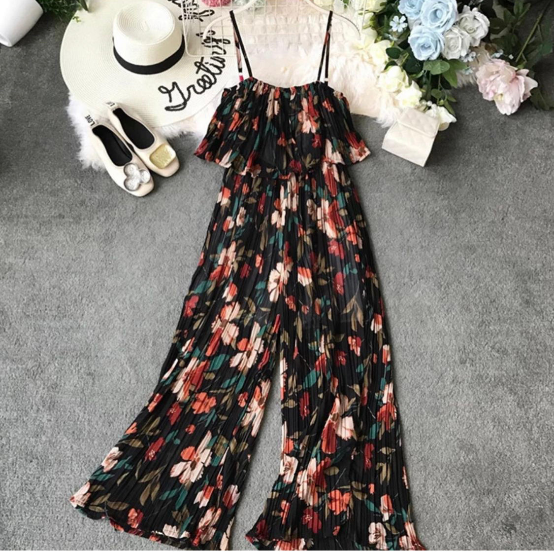 Floral strap jumpsuit